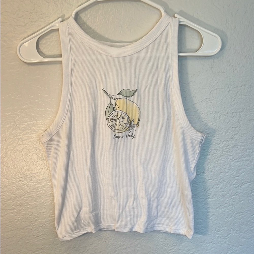 Hollister White Tank Top with Lemon Design